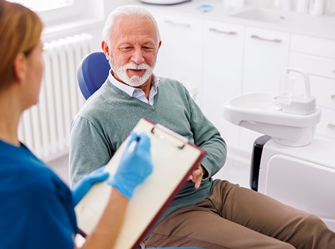 Dentist smiling at patient's dental exam